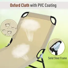 Outsunny 2 Piece Foldable Sun Loungers with 5-Position Adjustable Backrest, Outdoor Portable Recliner Chaise Lounge Chairs with Breathable Mesh Fabric, Beige - 5