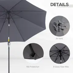 Outsunny 2.7M Garden Parasol Umbrella with Glass Fibre Ribs and Aluminium Frame, Tilting Sun Shade Shelter Canopy, Charcoal Grey - 6