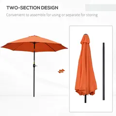 Outsunny 2.6M Patio Parasol Sun Umbrella, Tilt Shade Shelter Canopy with Crank 8 Ribs Aluminium Frame, Orange - 7