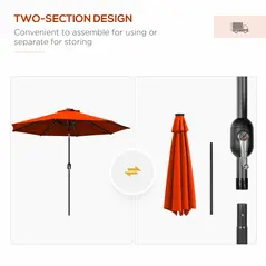 Outsunny 2.7m Outdoor Patio Garden Umbrella Parasol with Tilt Crank and 24 LEDs Lights, Orange - 8