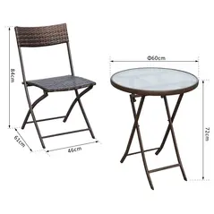 Outsunny 2 Seater Wicker Rattan Bistro Set-Brown - 3