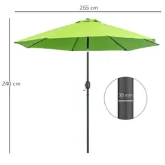 Outsunny 2.7M Garden Parasol Umbrella with Glass Fibre Ribs and Aluminium Frame, Tilting Sun Shade Shelter Canopy, Light Green - 3