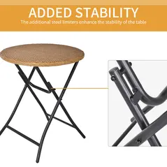 Outsunny 2 Seater Foldable Rattan Wicker Bistro Set, Coffee Table and Chairs, Natural - 8