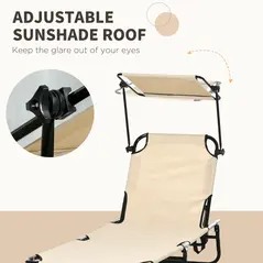 Outsunny 2 Piece Folding Sun Loungers with Canopy, Adjustable Recliner Garden Chairs with Side Pocket, Steel Frame and Breathable Mesh for Outdoor, Pool, Beach, Garden, Tan Brown - 5