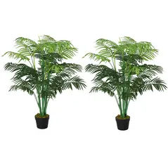 Outsunny 2 Pack Artificial Plant Palm Tree in Pot, Fake Plants for Home Indoor Outdoor Decor, 125cm, Green - 1