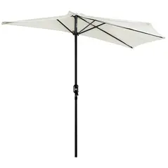 Outsunny 2.7m Garden Half Parasol, Outdoor Balcony Umbrella with 5 Steel Ribs, Patio Sun Shade, Cream White - 1