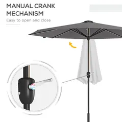 Outsunny 2.65m Garden Parasol, with LED Lights - Dark Grey - 6