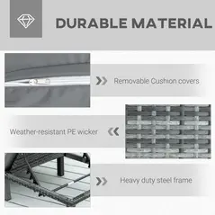 Outsunny 2 Pieces Outdoor PE Rattan Sun Loungers set of 2 with Cushion, Garden Wicker Sunbed Furniture with 5 - Level Recliner Backrest, Grey - 5