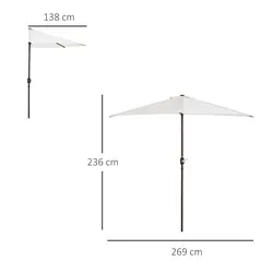 Outsunny 2.7m Garden Half Parasol, Outdoor Balcony Umbrella with 5 Steel Ribs, Patio Sun Shade, Cream White - 3