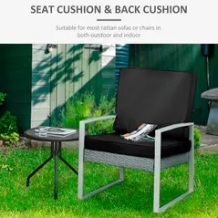 Outsunny 2 Piece Garden Chair Cushions with 1 Seat Cushion 1 Back Pad for Rattan Sofa Chair, Outdoor Seat Pads for Indoor and Outdoor Use, Black - 4
