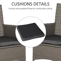 Outsunny 2 Pieces Outdoor PE Rattan Dining Chairs Set with Cushion, Garden Armchair with Armrests, High Backrest, Metal Frame Patio Wicker Furniture, Grey - 6