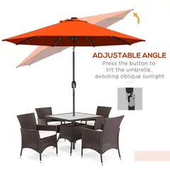 Outsunny 2.7m Outdoor Patio Garden Umbrella Parasol with Tilt Crank and 24 LEDs Lights, Orange - 5