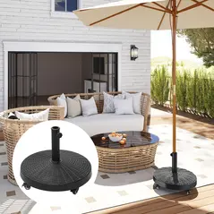 Outsunny 22.7kg Resin Patio Parasol Base Umbrella Stand Weight Deck Garden Sunshade Holder Round w/ Wheels Brakes Outdoor - 2