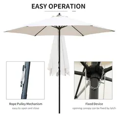 Outsunny 2.8m Garden Parasol Umbrella, Round Outdoor Market Table Umbrella Sun Shade Canopy, Off-White - 5
