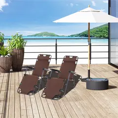 Outsunny 2 in 1 Folding Sun Lounger Reclining Garden Chair Set of 2 with 2-Level Adjustable Backrest, Outdoor Zero Gravity Recliner Garden Chairs with Head Pillow and Armrests, Brown - 2