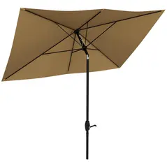 Outsunny 2 x 3(m) Garden Parasol Umbrella, Rectangular Outdoor Market Umbrella Sun Shade with Crank & Push Button Tilt, 6 Ribs, Aluminium Pole, Brown - 1