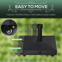 Outsunny 20kg Garden Parasol Base with Wheels Heavy Duty Sand or Water Filled Patio Umbrella Base for Outdoor Deck Beach Black - 7