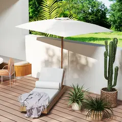 Outsunny 2 x 3m Wooden Garden Parasol Umbrella Outdoor Sun Shade Canopy, Cream White - 2