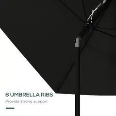 Outsunny 2 x 3(m) Garden Parasol Umbrella, Rectangular Outdoor Market Umbrella Sun Shade with Crank & Push Button Tilt, 6 Ribs, Aluminium Pole, Black - 6
