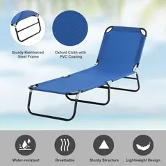 Outsunny 2 Piece Foldable Sun Loungers with 5-Position Adjustable Backrest, Outdoor Portable Recliner Chaise Lounge Chairs with Breathable Mesh Fabric, Blue - 5