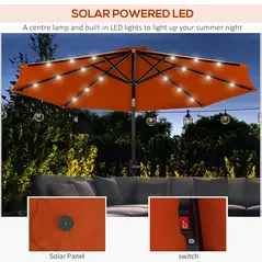 Outsunny 2.7m Outdoor Patio Garden Umbrella Parasol with Tilt Crank and 24 LEDs Lights, Orange - 4