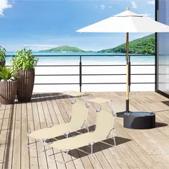 Outsunny 2 Pieces Outdoor Foldable Sun Lounger, 4 Level Adjustable Backrest Reclining Sun Lounger Chair with Angle Adjust Sun Shade Awning for Beach, Garden, Patio, Beige - 2