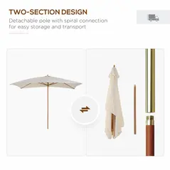 Outsunny 2 x 3m Wooden Garden Parasol Umbrella Outdoor Sun Shade Canopy, Cream White - 4
