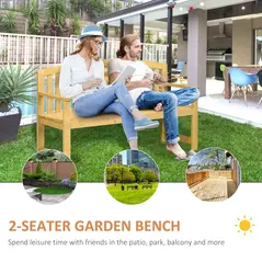 Outsunny 2 Seater Wooden Garden Bench with Armrest, Outdoor Furniture Chair for Park, Balcony, Orange - 4