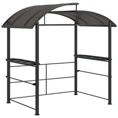 Outsunny 2.4 x 1.5m Outdoor Grill Gazebo with Side Shelves, PC Board Roof, Dark Grey - 1
