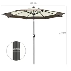 Outsunny 2.7m Garden Parasol Umbrella with 8 Metal Ribs, Tilt and Crank, Outdoor Sunshades for Garden, Patio, Beach, Yard, Coffee - 3