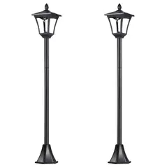 Outsunny 2 Pieces Outdoor Garden Solar Post Lamp Sensor Dimmable LED Lantern Bollard Pathway 1.6M Tall – Black - 1