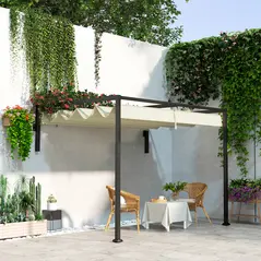 Outsunny 2 x 3(m) Lean To Steel Pergola, with Moving Fabric Canopy - Khaki - 2