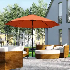 Outsunny 2.6M Patio Parasol Sun Umbrella, Tilt Shade Shelter Canopy with Crank 8 Ribs Aluminium Frame, Orange - 2