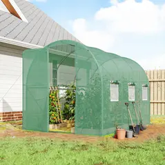 Outsunny 2 x 3 m Walk-in Polytunnel Greenhouse with Hinged Door and 6 Roll Up Mesh Windows, Garden Tunnel Warm House Tent, Green - 2
