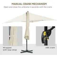 Outsunny 2.5 x 2.5m Patio Offset Parasol Umbrella Cantilever Hanging Aluminium Sun Shade Canopy Shelter 360° Rotation with Crank Handle and Cross Base, Cream White - 6