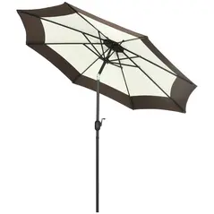 Outsunny 2.7m Garden Parasol Umbrella with 8 Metal Ribs, Tilt and Crank, Outdoor Sunshades for Garden, Patio, Beach, Yard, Coffee - 1