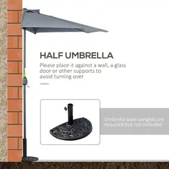 Outsunny 2.7m Garden Half Parasol, Outdoor Balcony Umbrella with 5 Steel Ribs, Patio Sun Shade, Grey - 7