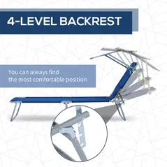 Outsunny 2 Pieces Outdoor Foldable Sun Lounger, 4 Level Adjustable Backrest Reclining Sun Lounger Chair with Angle Adjust Sun Shade Awning for Beach, Garden, Patio, Blue - 5