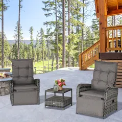 Outsunny 2 Seater Patio Wicker Chaise Lounge Sofa Set with Fabric Cushion, Grey - 2