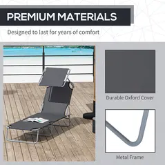 Outsunny 2 Pieces Outdoor Foldable Sun Lounger, 4 Level Adjustable Backrest Reclining Sun Lounger Chair with Angle Adjust Sun Shade Awning for Beach, Garden, Patio, Dark Grey - 7