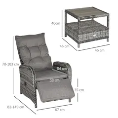 Outsunny 2 Seater Patio Wicker Chaise Lounge Sofa Set with Fabric Cushion, Grey - 3
