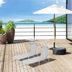 Outsunny 2 Pieces Outdoor Foldable Sun Lounger, 4 Level Adjustable Backrest Reclining Sun Lounger Chair with Angle Adjust Sun Shade Awning for Beach, Garden, Patio, Light Grey - 2