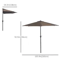 Outsunny 2.7m Balcony Half Parasol Garden Outdoor Umbrella 5 Steel Ribs - Brown - 3