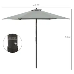 Outsunny 2.8m Garden Parasol Umbrella, Round Outdoor Market Table Umbrella Sun Shade Canopy, Dark Grey - 3