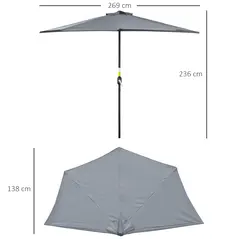 Outsunny 2.7m Garden Half Parasol, Outdoor Balcony Umbrella with 5 Steel Ribs, Patio Sun Shade, Grey - 3