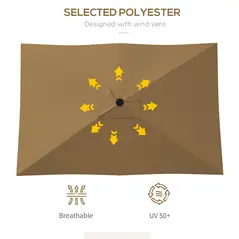 Outsunny 2 x 3(m) Garden Parasol Umbrella, Rectangular Outdoor Market Umbrella Sun Shade with Crank & Push Button Tilt, 6 Ribs, Aluminium Pole, Brown - 7