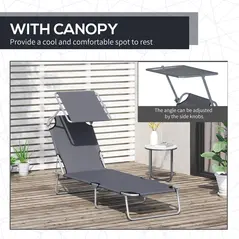 Outsunny 2 Pieces Outdoor Foldable Sun Lounger, 4 Level Adjustable Backrest Reclining Sun Lounger Chair with Angle Adjust Sun Shade Awning for Beach, Garden, Patio, Dark Grey - 6