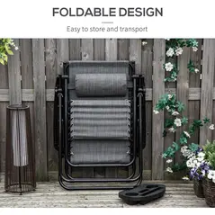 Outsunny 2 Piece Foldable Reclining Garden Chair with Headrest, Zero Gravity Deck Sun Lounger Seat Chair with Footrest, Armrest, Cup Holder & Canopy Shade, Light Grey - 6