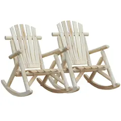 Outsunny 2 Piece Adirondack Chair Cedar Wood Ergonomic Rocking Chair Porch Rocker Garden Traditional - Burlywood - 1