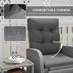 Outsunny 2 Seater Patio Rattan Wicker Chaise Lounge Sofa Set w/ Cushion for Patio Garden Porch, Grey - 7